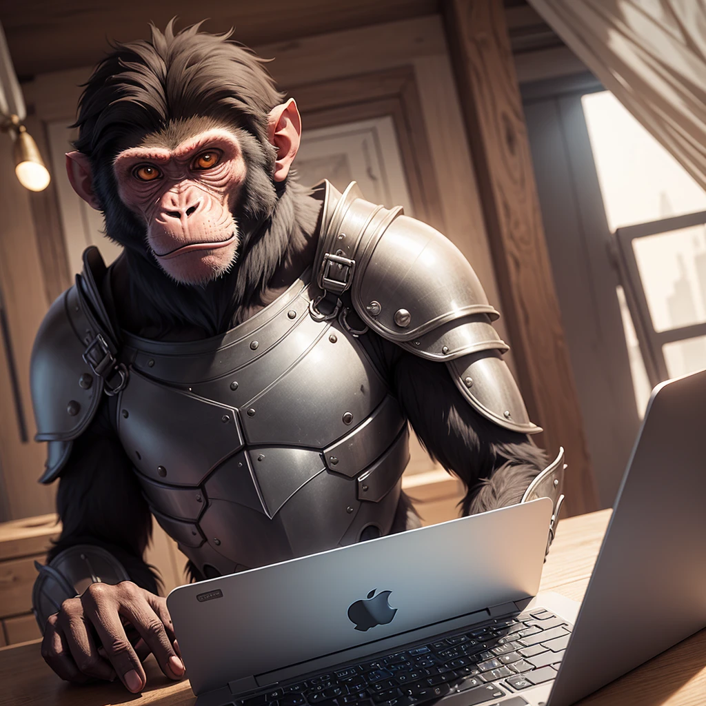A monkey using a laptop,armor