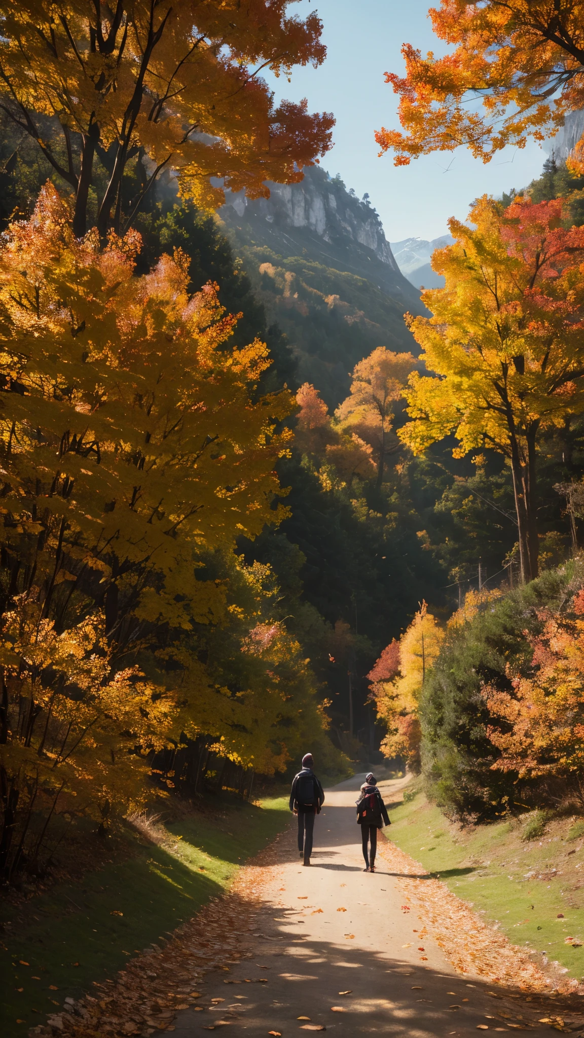 Fallen leaves on the path in the mountains, Atey Ghailan 8 K, inspired by Sylvain Sarrailh, Makoto Shinkai Cyril Rolando, concept art wallpaper 4K, digital painting concept art, Cyril Rolando and Goro Fujita, inspired by Atey Ghailan
