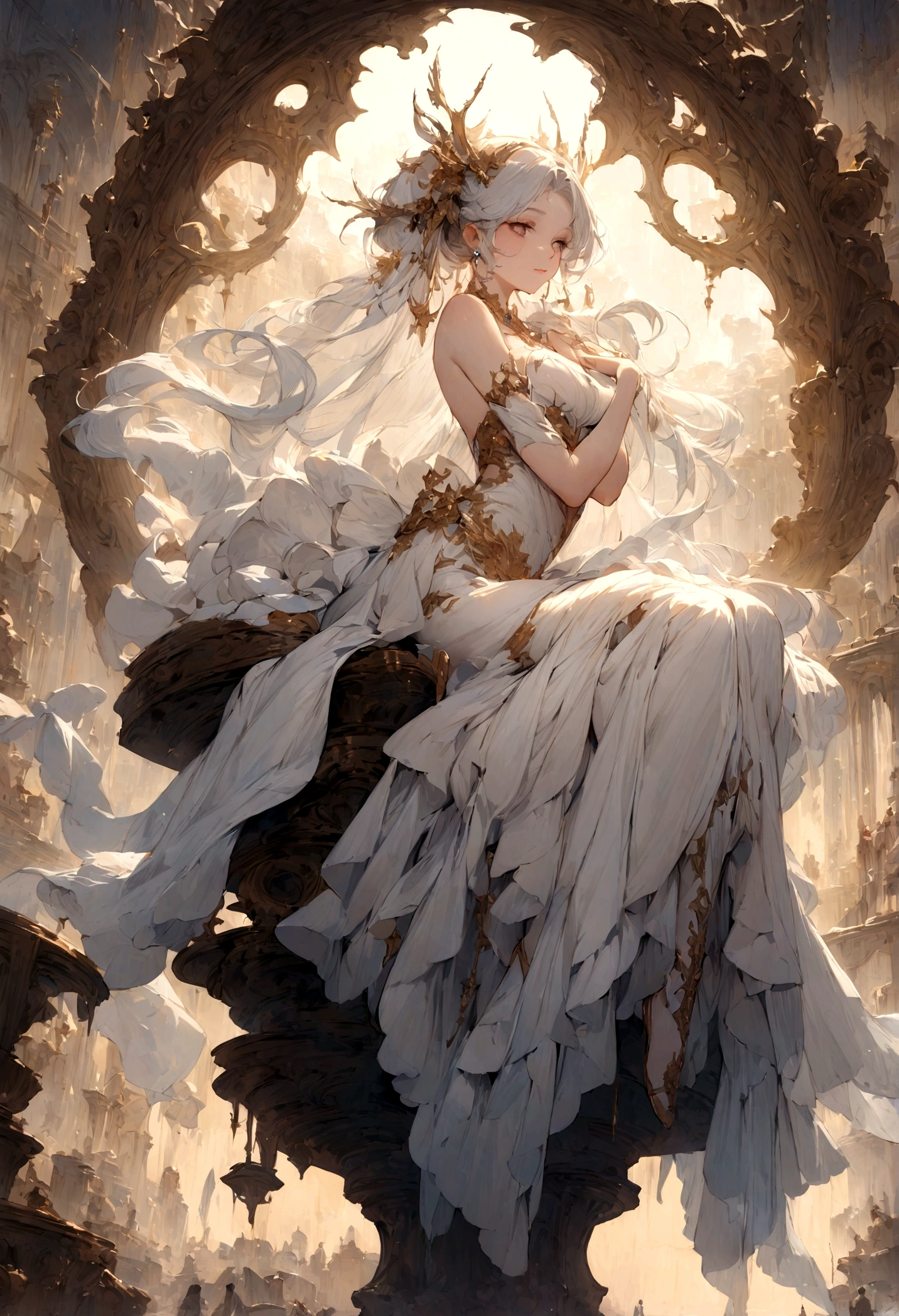 (best quality)), ((masterpiece)), (detailed), alluring boy, ethereal beauty, perched on a cloud, (fantasy illustration:1.3),