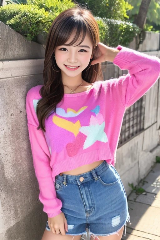 Colorful background,Smiling girl,Colorful clothes,Ｖsign,Wink