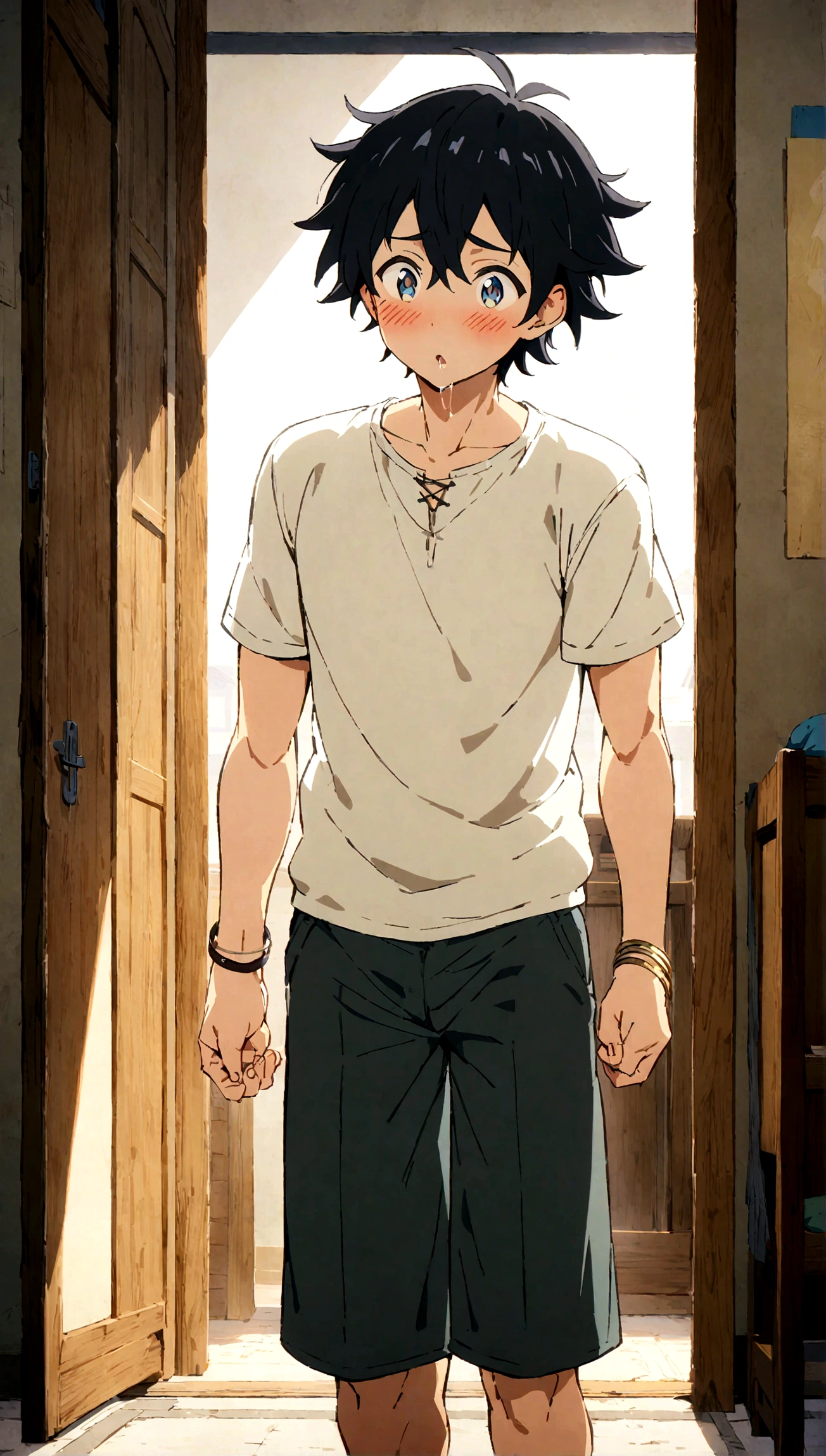 boys,,,,,,boys,,,,,,male protagonist,,Bright Eyes,blush,,Black Hair,Refreshing guy,,bright personality,Men's Focus,A rich expression,bracelet,Athletic Department Boys&#39; Dormitory,Casual clothes,,Brainwashing infection in the dormitory leads to homosexuality,,Brainwashed into male love,,,Saliva,Anime character lookalike,creation,high resolution,4k,8k,quasi-masterpiece,highest quality,Anime Style,,Makoto Shinkai Style,,Cel animation art,,,,,