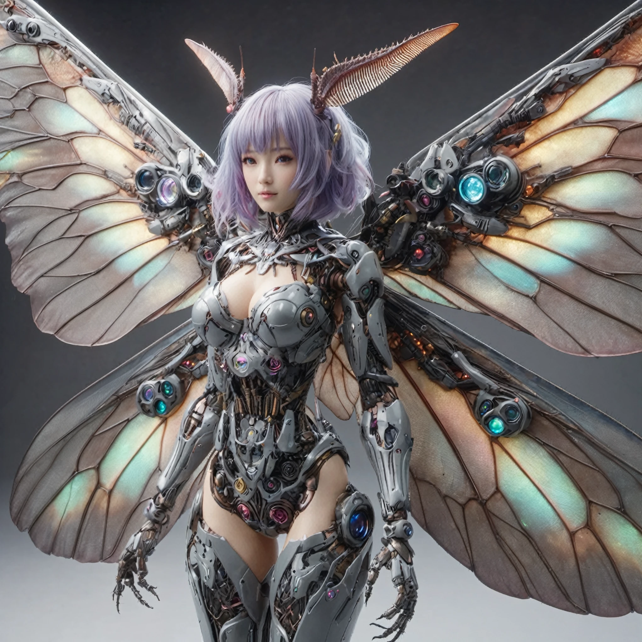 (top-quality:1.2, masterpiece), ultra high res,(Photorealsitic:1.4), (cockroach-like bio insect suit:1.3), heavy weapons,large wings, vivid textures,insect legs, pink hair, glowy skin, japanese girl beautiful face, ((super realistic intricate details)), full body shot, globalillumination, octan render, ultrasharp, character edge light, Details of complex ornaments, Acrylic Clear Cover, Hydraulic cylinder