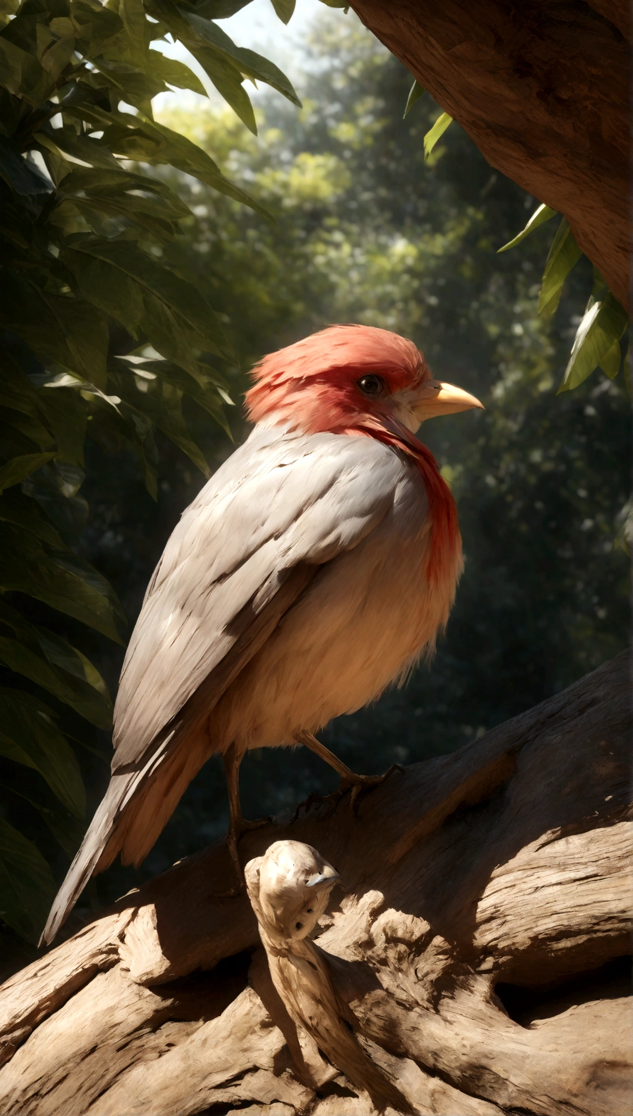 The Forbes Diamond Bird in the Tree is the protagonist of a natural and realistic rendering, fotorrealista altamente detalhado, Render the background, Arte conceptual fotorrealista, hyperreal rendering, red realistic 3 d render, Bird Society, photorealistic image, fotorrealista altamente detalhado, hyper realistic detailed rendering, Realistic detailed images,  super detailed render, high quality rendering