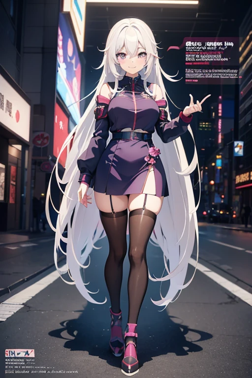 anime girl, (stockings), (Big smile), (whole body), (Long white hair), (Hair in one eye),Enchanting anime girl, Best anime 4K, wallpapers, Attractive anime girl, 4k anime wallpaper, 4K Manga Wallpaper, Detailed digital anime art, Anime Best Girls, Beautiful Anime Girls, cyber punk, Detailed anime artwork, Beautiful and attractive anime women
