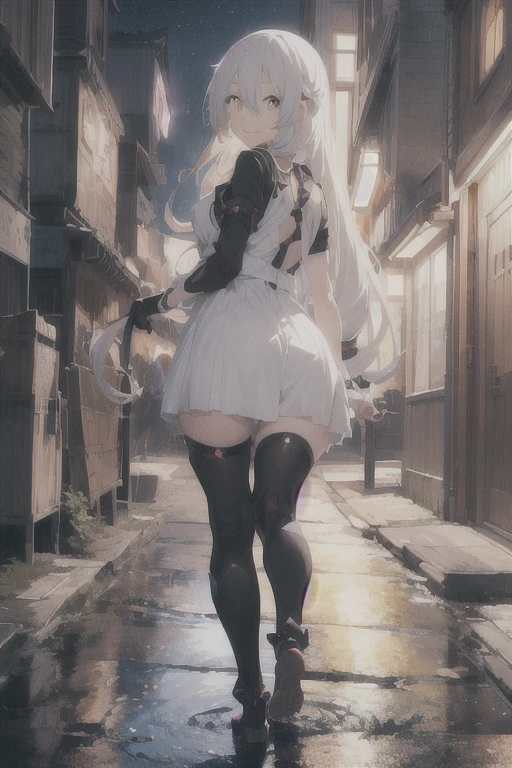 anime girl, (Big smile), (whole body), (Long white hair), (Hair in one eye:1.2),Enchanting anime girl, Best anime 4K, wallpapers, Attractive anime girl, 4k anime wallpaper, 4K Manga Wallpaper, Detailed digital anime art, Anime Best Girls, Beautiful Anime Girls, cyber punk, Detailed anime artwork, Beautiful and attractive anime women