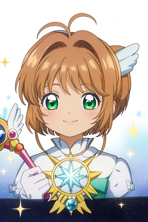 masterpiece, highest quality,Super detailed, kawaii, anime, Cute,Card Captor Sakura,Platinum Dresses,Anime girl holding a 2 meter long magic wand, portrait of magical girl, sparkling magical girl, Clean and meticulous anime art, Magical girl anime mahou shojo, Beautiful anime art style, Full body portrait,Chestnut Hair,Short Bob Girl ,Looking this way and smiling,***********