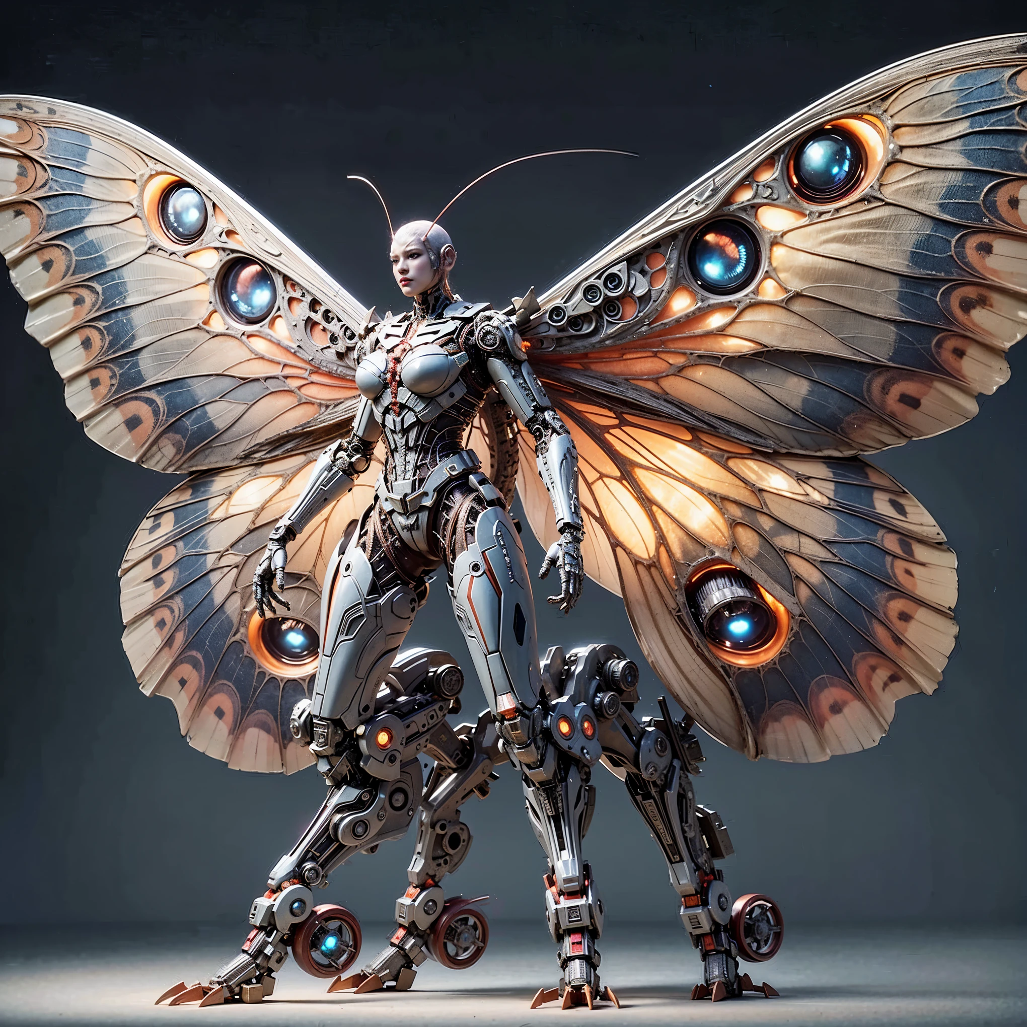(top-quality:1.2, masterpiece), ultra high res,(Photorealsitic:1.4), (cockroach-like bio insect suit:1.3), heavy weapons,large wings, vivid textures,insect legs, pink hair, glowy skin, japanese girl beautiful face, ((super realistic intricate details)), full body shot, globalillumination, octan render, ultrasharp, character edge light, Details of complex ornaments, Acrylic Clear Cover, Hydraulic cylinder