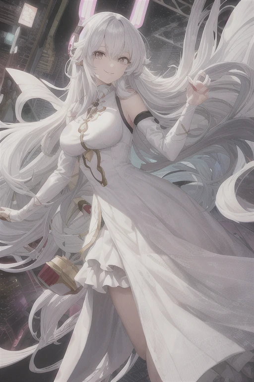 anime girl, (Big smile), (whole body), (Long white hair), (Hair in one eye:1.2),Enchanting anime girl, Best anime 4K, wallpapers, Attractive anime girl, 4k anime wallpaper, 4K Manga Wallpaper, Detailed digital anime art, Anime Best Girls, Beautiful Anime Girls, cyber punk, Detailed anime artwork, Beautiful and attractive anime women