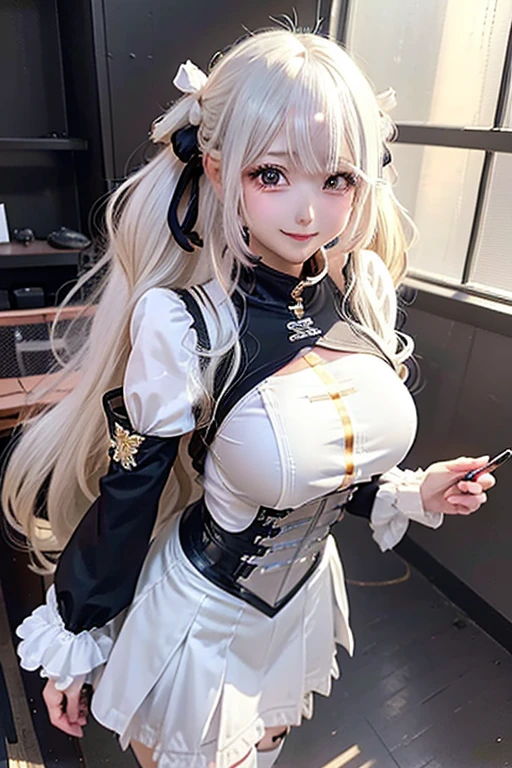 anime girl, (Big smile), (whole body), (Long white hair), (Hair in one eye:1.2),Enchanting anime girl, Best anime 4K, wallpapers, Attractive anime girl, 4k anime wallpaper, 4K Manga Wallpaper, Detailed digital anime art, Anime Best Girls, Beautiful Anime Girls, cyber punk, Detailed anime artwork, Beautiful and attractive anime women