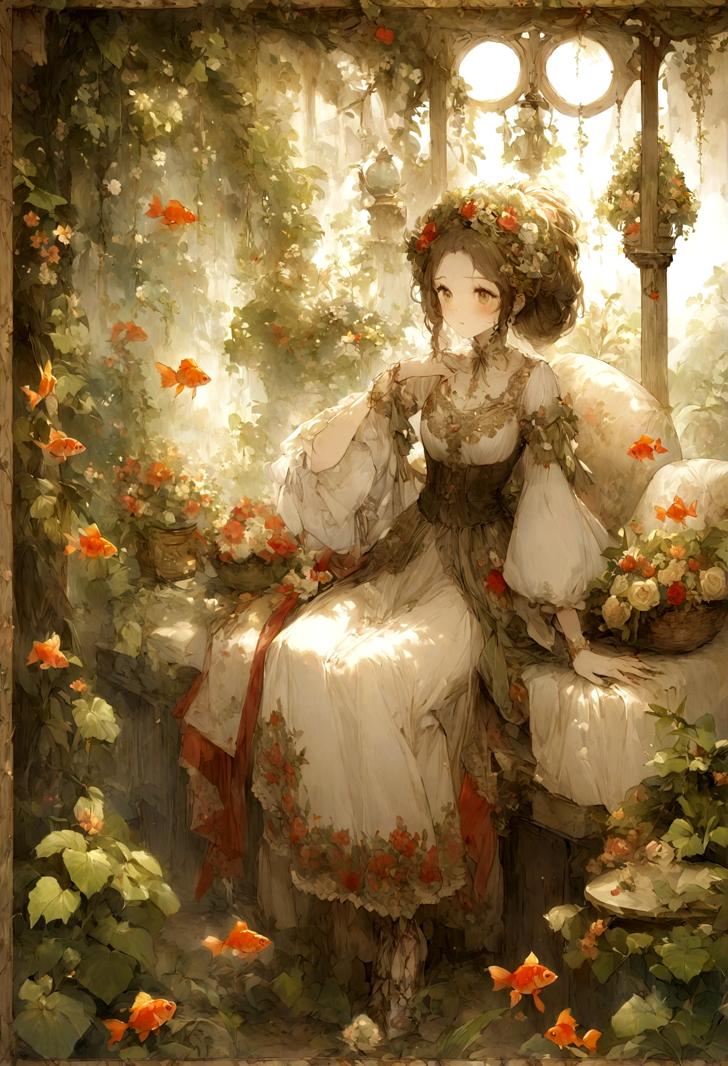 illustration for the fairy tale about the goldfish and women's greed