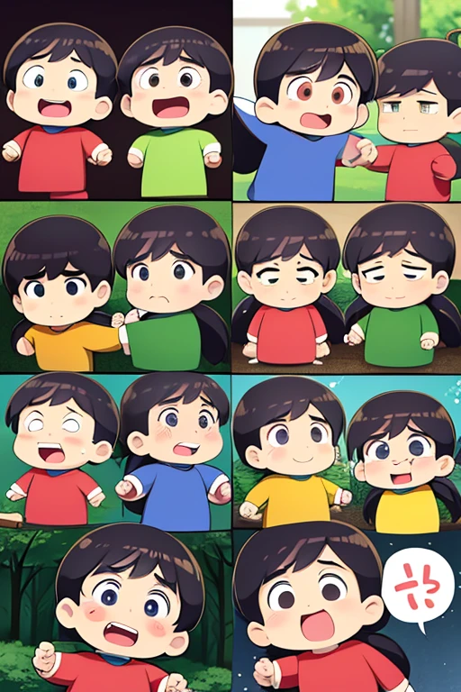 Set a Crayon Shin-chan sticker expression,Various poses and expressions,Korean,Forest,Plush doll art,Exaggerated pose,hapiness,sad,cry,cute,anger,Expectations,laughing out loud,disappointment,Colorful