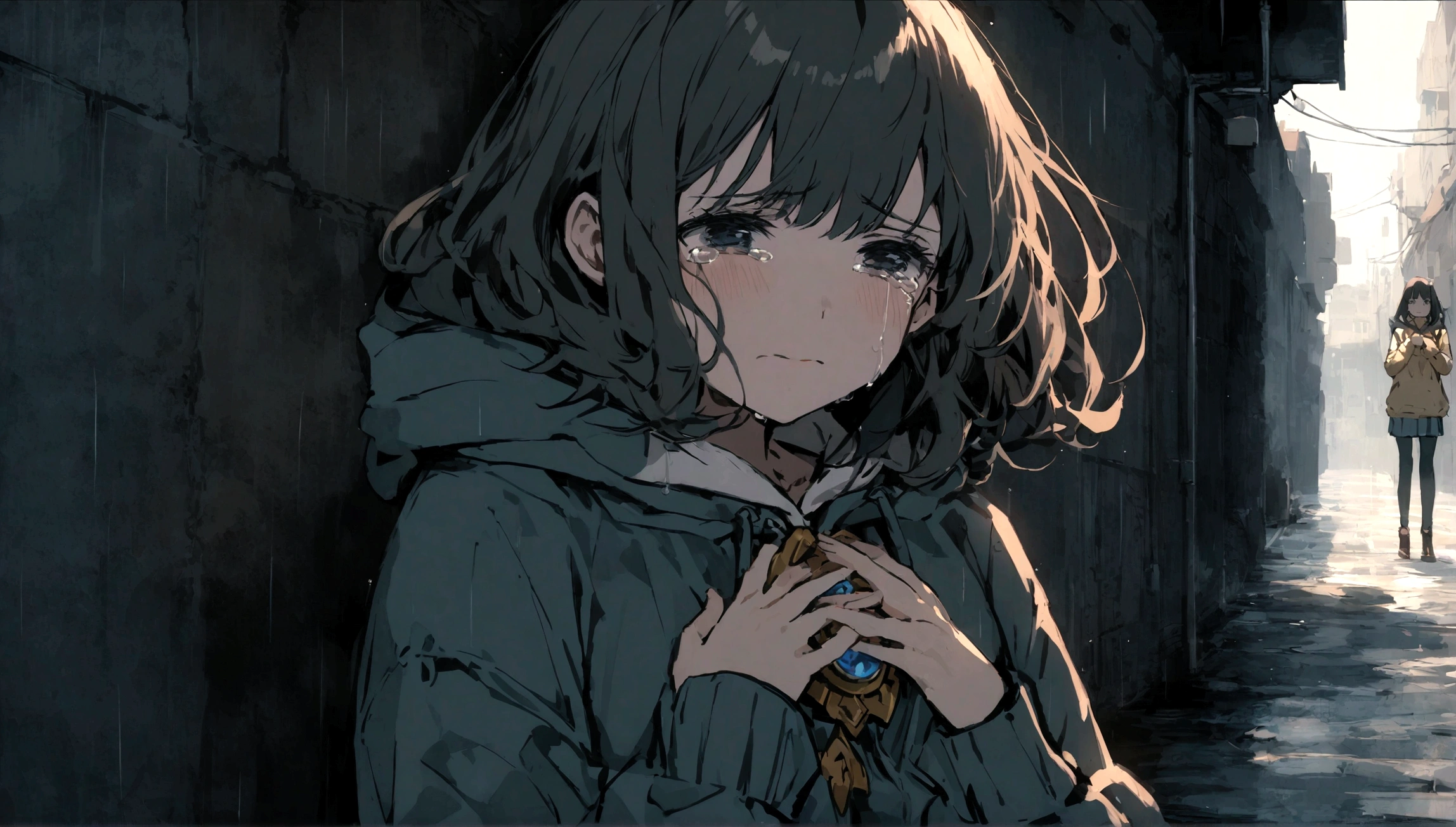 masutepiece, Best Quality,8K resolution,Realistic,, 1 girl, Crying, Girl wiping glass