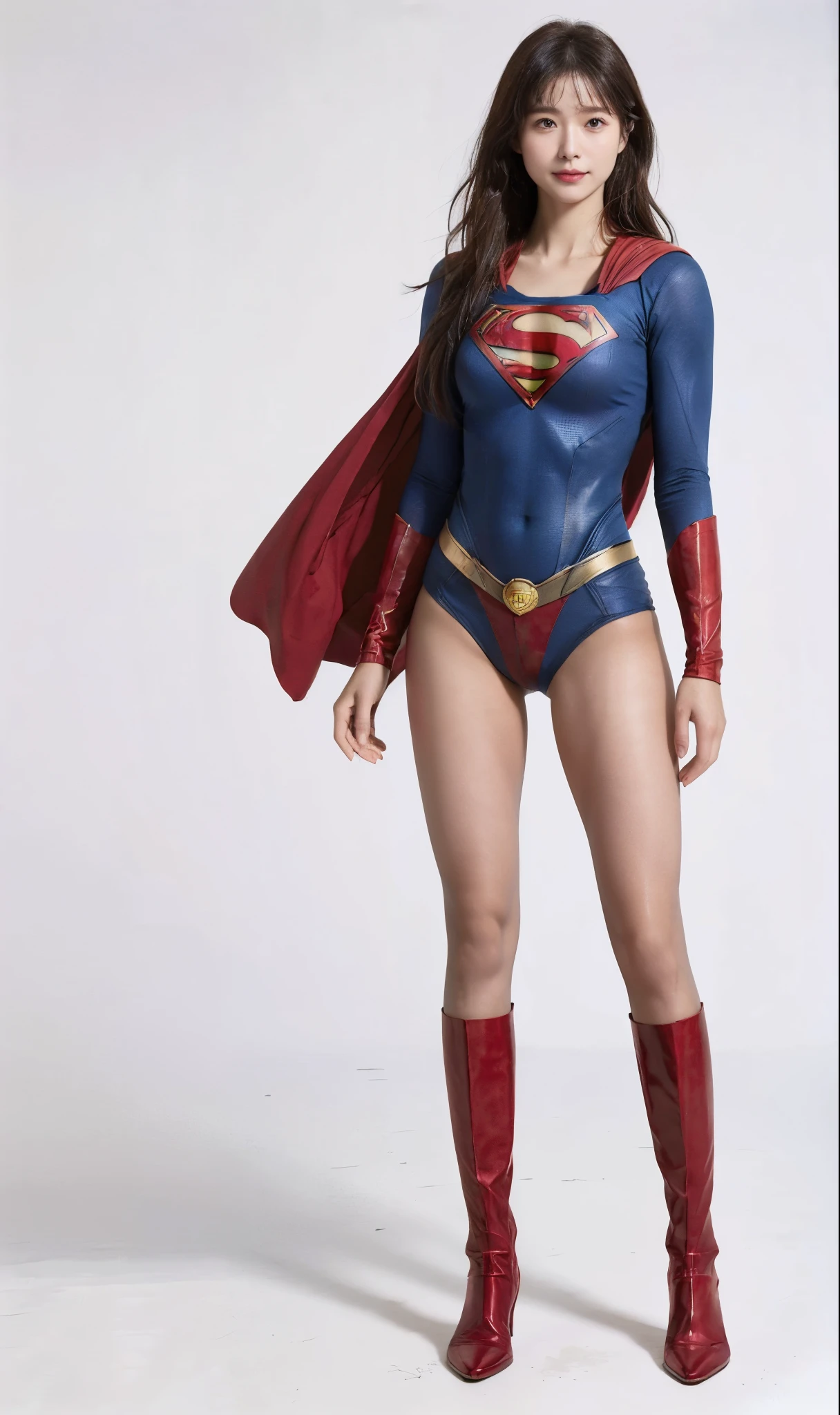 No background、(((Beautiful legs in black tights.)))、(((Legally express the beauty of your smile)))、((((Make the most of your original images)))、(((Supergirl Costume)))、(((Beautiful short bob hair)))、(((suffering)))、(((Please wear black tights....、Wear red boots)))、((Best image quality、8k))、((highest quality、8k、masterpiece:1.3))、(((Preserve background )))、Sharp focus:1.2、Beautiful woman with perfect figure:1.4、Slim Abs:1.2、Wet body:1.5、Highly detailed face and skin texture、8k