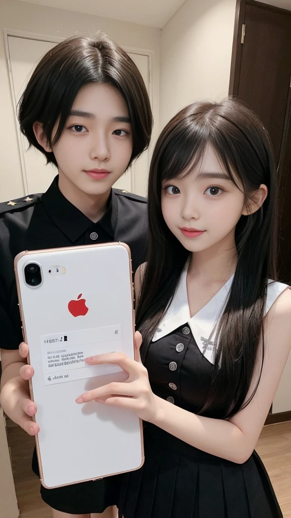  (high quality), (NSFW:1.2), Split screen vertically, 1 girl and 1 man are dating online by exchanging own photos and messages using a smartphone chatting app, 18 years old, korean, long distance relationship, The text is written in English., they weared korean high school uniforms, whole body, Focus your eyes on your phone screen and be happy, Upload your photos to an online community using a smartphone app, Men are crazy about her posts online, just like cartoon cuts., They&#39;re sending her messages asking to chat, You are amused by their reactions,  light makeup, slim figure, (girl weared thin and natural pantyhose : 1.9), (girl weared slim high_school uniform_pencil skirt and blouse : 1.6),(a man weared high school uniform_shirts and pants:1.5), (they weared school uniform_blazer and tie),