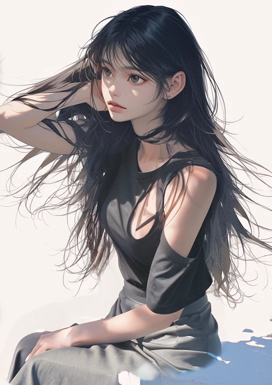 anime,Black long skirt,simple,