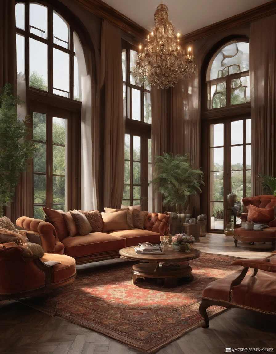 European villa living room、high quality images、8k、luxury