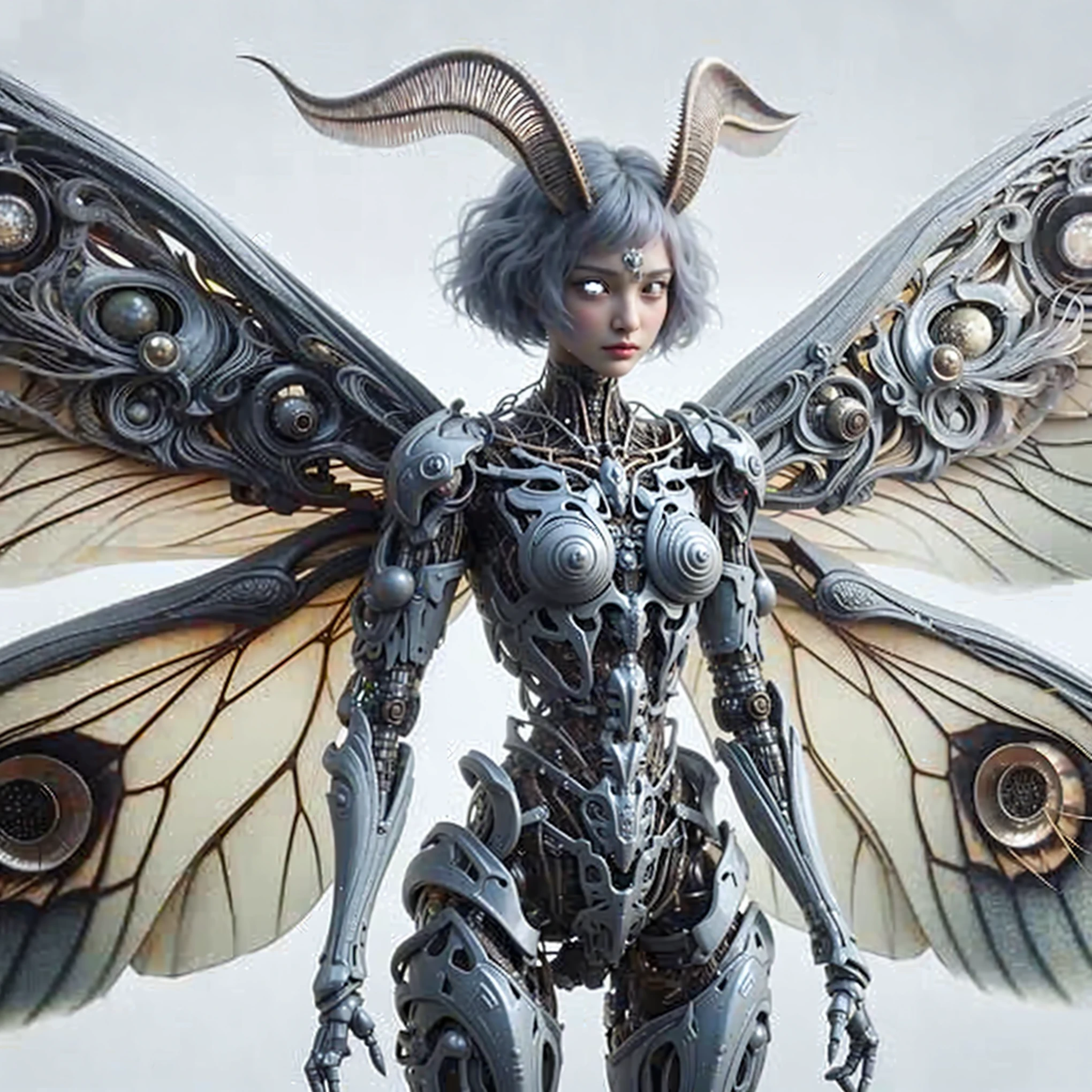 (top-quality:1.2, masterpiece), ultra high res,(Photorealsitic:1.4), (cockroach-like bio insect suit:1.3), heavy weapons,large wings, vivid textures,insect legs, pink  hair, glowy skin, japanese girl beautiful face,  ((super realistic intricate details)), full body shot, globalillumination, octan render, ultrasharp, character edge light, Details of complex ornaments, Acrylic Clear Cover, Hydraulic cylinder