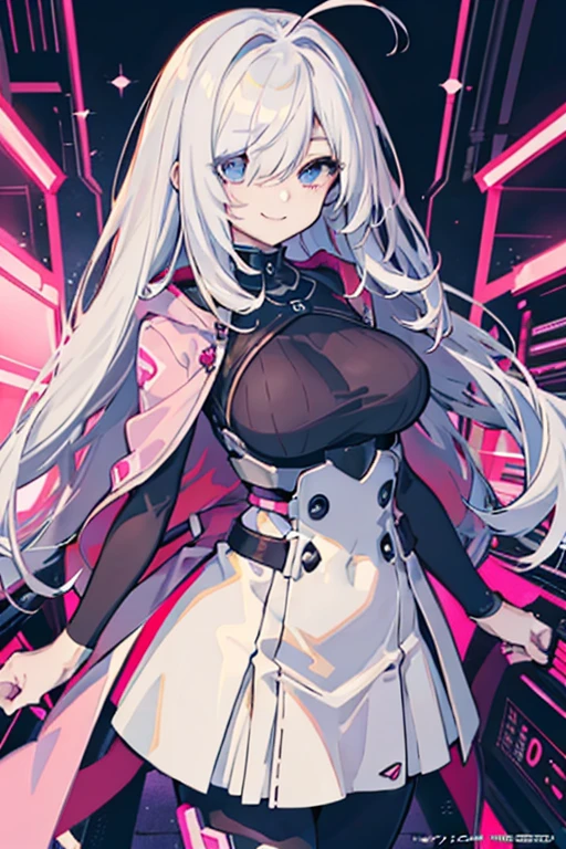 anime girl, (Big smile), (whole body), (Long white hair), (Hair in one eye:1.2),Enchanting anime girl, Best anime 4K, wallpapers, Attractive anime girl, 4k anime wallpaper, 4K Manga Wallpaper, Detailed digital anime art, Anime Best Girls, Beautiful Anime Girls, cyber punk, Detailed anime artwork, Beautiful and attractive anime women