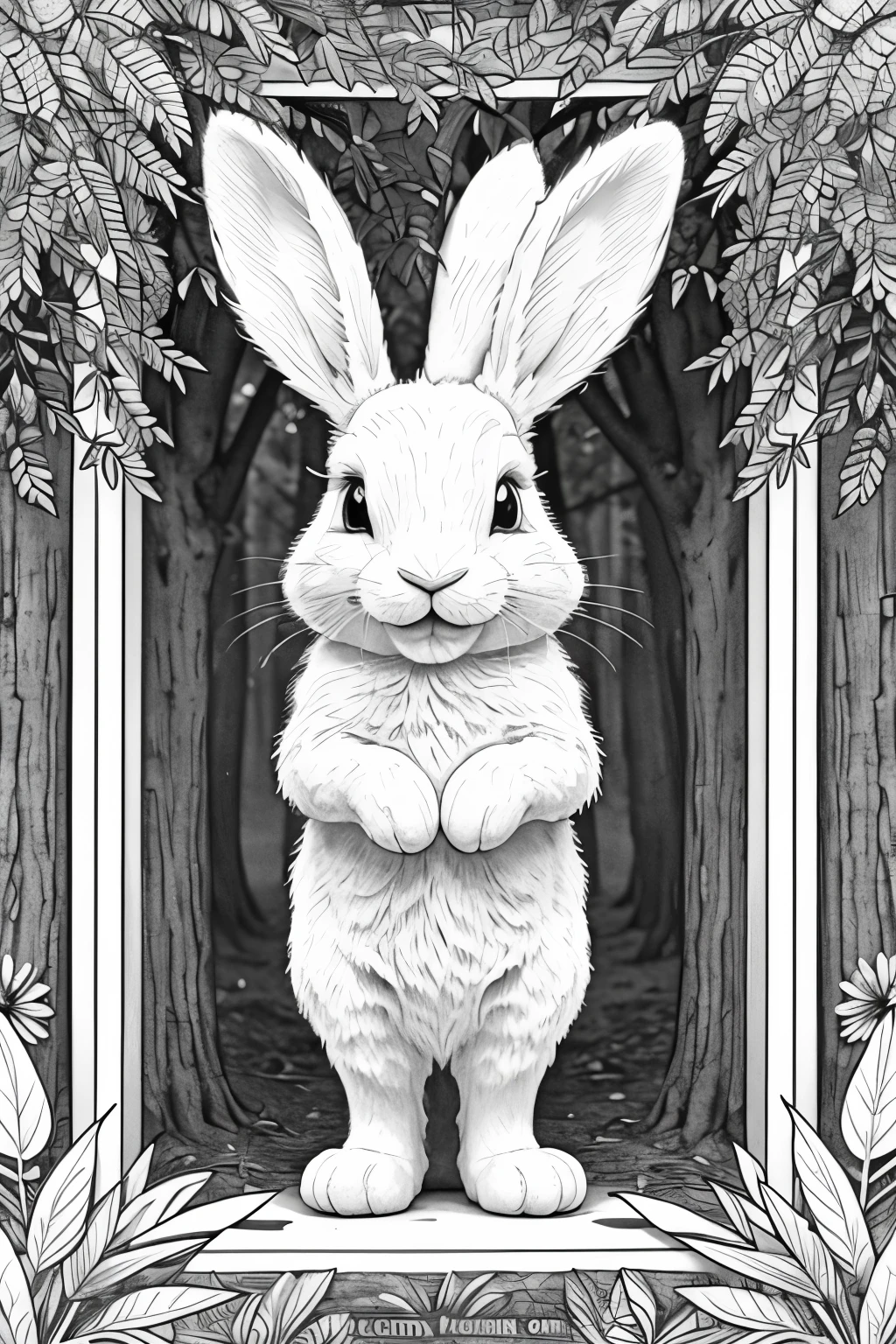 Coloring book: happy bunny at the forest