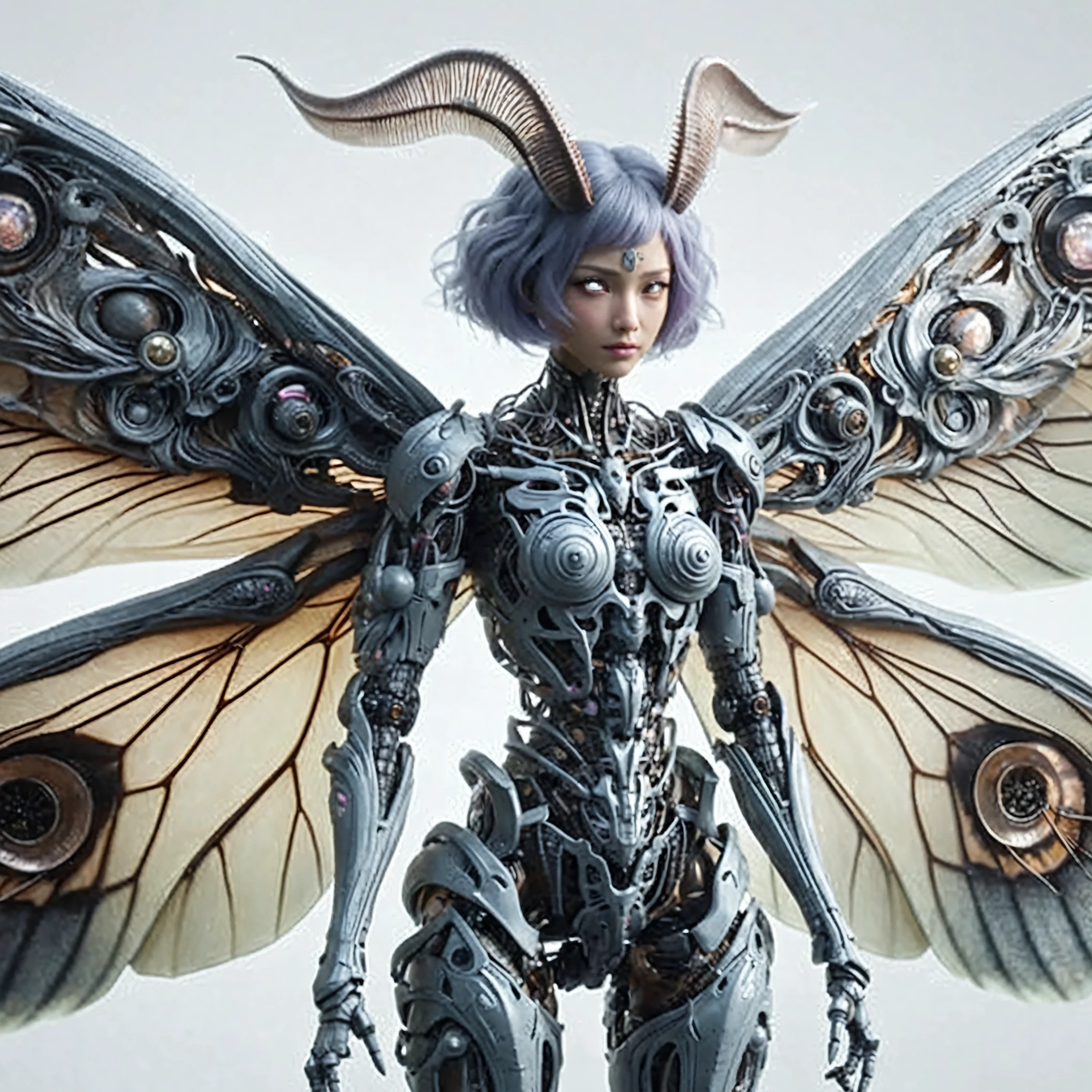 (top-quality:1.2, masterpiece), ultra high res,(Photorealsitic:1.4), (cockroach-like bio insect suit:1.3), heavy weapons,large wings, vivid textures,insect legs, pink hair, glowy skin, japanese girl beautiful face, ((super realistic intricate details)), full body shot, globalillumination, octan render, ultrasharp, character edge light, Details of complex ornaments, Acrylic Clear Cover, Hydraulic cylinder