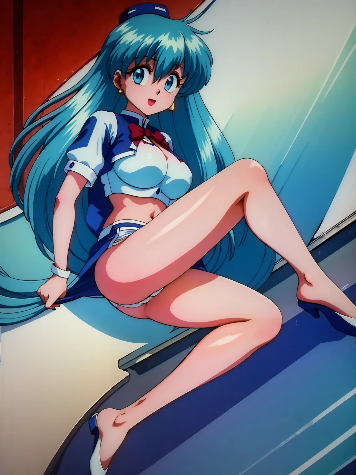 (masterpiece, highest quality:1.2), Tiangonggui ,1 girl, ,Light blue hair color, White underwear, Panty shot