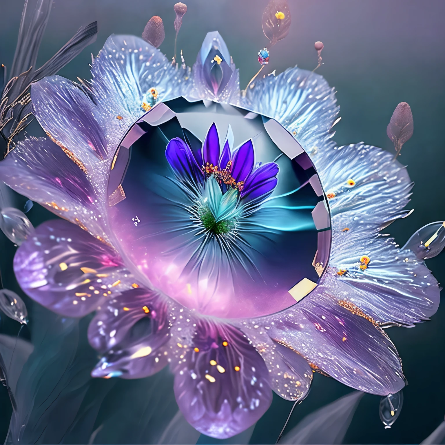 mysterious Highest quality Fantasy photograph 4K Light spiritual masterpiece High resolution flower crystal
