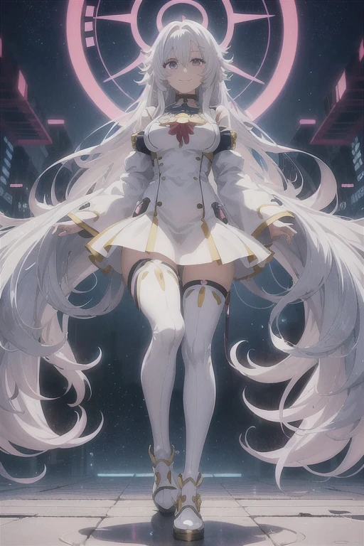 anime girl, (Big smile), (whole body), (Long white hair), (Hair in one eye:1.2),Enchanting anime girl, Best anime 4K, wallpapers, Attractive anime girl, 4k anime wallpaper, 4K Manga Wallpaper, Detailed digital anime art, Anime Best Girls, Beautiful Anime Girls, cyber punk, Detailed anime artwork, Beautiful and attractive anime women