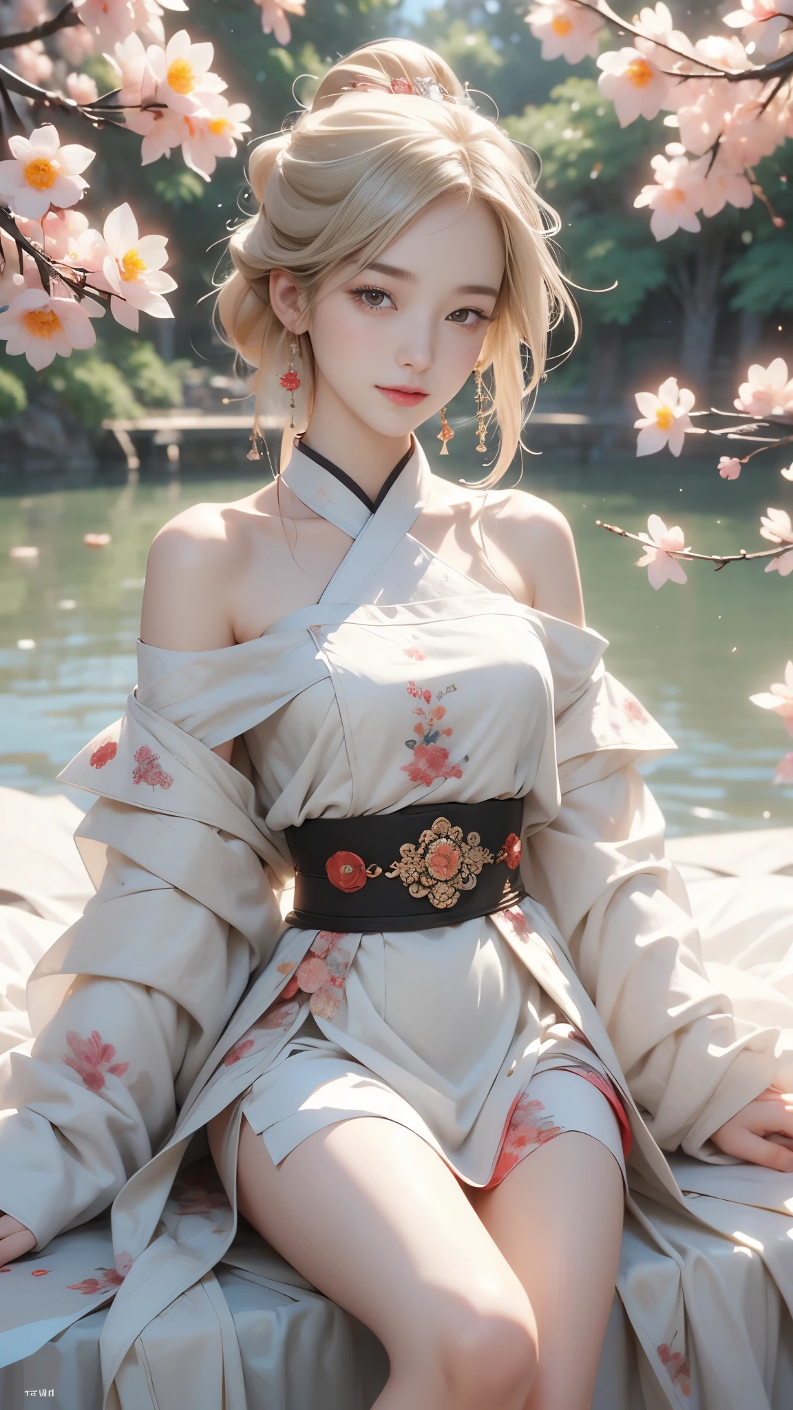 masterpiece,best quality, high质量,high清晰度,high质量的纹理,high质量的阴影,high细节,Beautiful details,Fine details,Extremely detailed CG,Detailed Texture,lifelike的面部表现,lifelike的,rich and colorful,Exquisite,Sharp focus,(Intricate details,make up,PureErosFace_V1:0.5),(细节美Exquisite脸,(细节美Exquisite眼睛),Perfect比例的脸,highDetails of the skin,Details of the skin,Four fingers and one thumb in optimal proportions,emaciated:1.3),1 girl,,high,(Smooth abs:1.55),pretty,Perfect,high,((Bare shoulders)), ((The skirt is short)), (Long legs),(Straight Legs),(Thin waist),((White skin)),White skin,((White skin)),(Emma Watson),Big breasts,((Caucasian)),Light Blonde Hair,Stand with your legs apart,Looking at the audience,whole body,Portrait of cute blonde girl,((Cherry tree)), ((站在Cherry tree下,Look into the distance)),Bloom,Orange Mist,sports,Wisps of hair,lifelike,high品质渲染,Amazing Art,high品质,Film Grain,Fujifilm XT3,dream