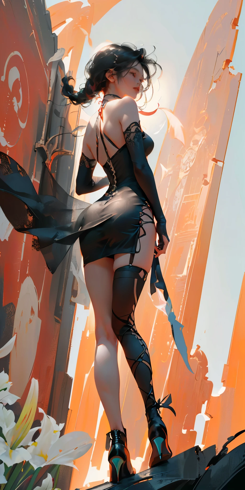 (((Create a Girl 16+), (smokes, fire), (Fantastic scene), (Dramatic, light)))_(((Year代mall miniature, Height), (窈窕Graceful figure, Height - standing) , (modern weapons), (Beautiful figure)_(16+ Year)))_(((Very beautiful girl, Small peach chest, Graceful figure, Willow Waist, Smooth buttocks)), ((long double braids), ( tight braids), (Braided Hair), (black hair, Black Hair)))_((Year代carlet lips)), ((Smile)))_(((Year代hiny skin:1.5, White skin)))_((Sexy ), (), (Lovely, Kawaii)))_(((Bare shoulders, Black lace dress)), ((Black chiffon dress, Very short skirt))_(((Tight Fit), (Transparent lace dress )), ((Almost completely standing,Wearing few clothes)), ((Small Thong)), (Arm with elbow pads, Tactical gloves on palm), (Legs with knee pads, stocking)), ((Heavy leather lace-up boots)), ((looking at the audience)))_(((深色background, Realism, number, high quality))_((background, Wonderful lock, (Movie; LucasArts, R.Year代. jiger "alien", jiger's monsters)), (stunning scene in a spaceship)), ((装饰深色background)), ((Stunning White Alien Lily), (highly unusual)), ((spaceship, skull)) , ((White lily - large stem)))_(((Vibrant colors, Cool soft shadows), (Warm contrast light, bright theme)), ((High contrast, Realistic graphics: 1.37)),((number, painting, Wide wet stroke)), ((- Professional execution)))_ (((Movie, number), (Soft and clear form, Wide stroke, Attention to detail), (Clear and elegant lines, Color Fill)) )_(((high quality, 16K | Ultra high quality | Height清, Rendering))).