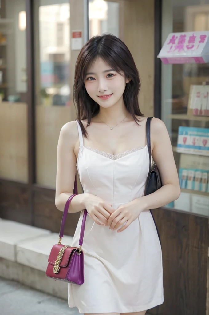 20th Generation、OL、Office Lady、Camisole dress、Bustier、smile、View here、Shoulder bag