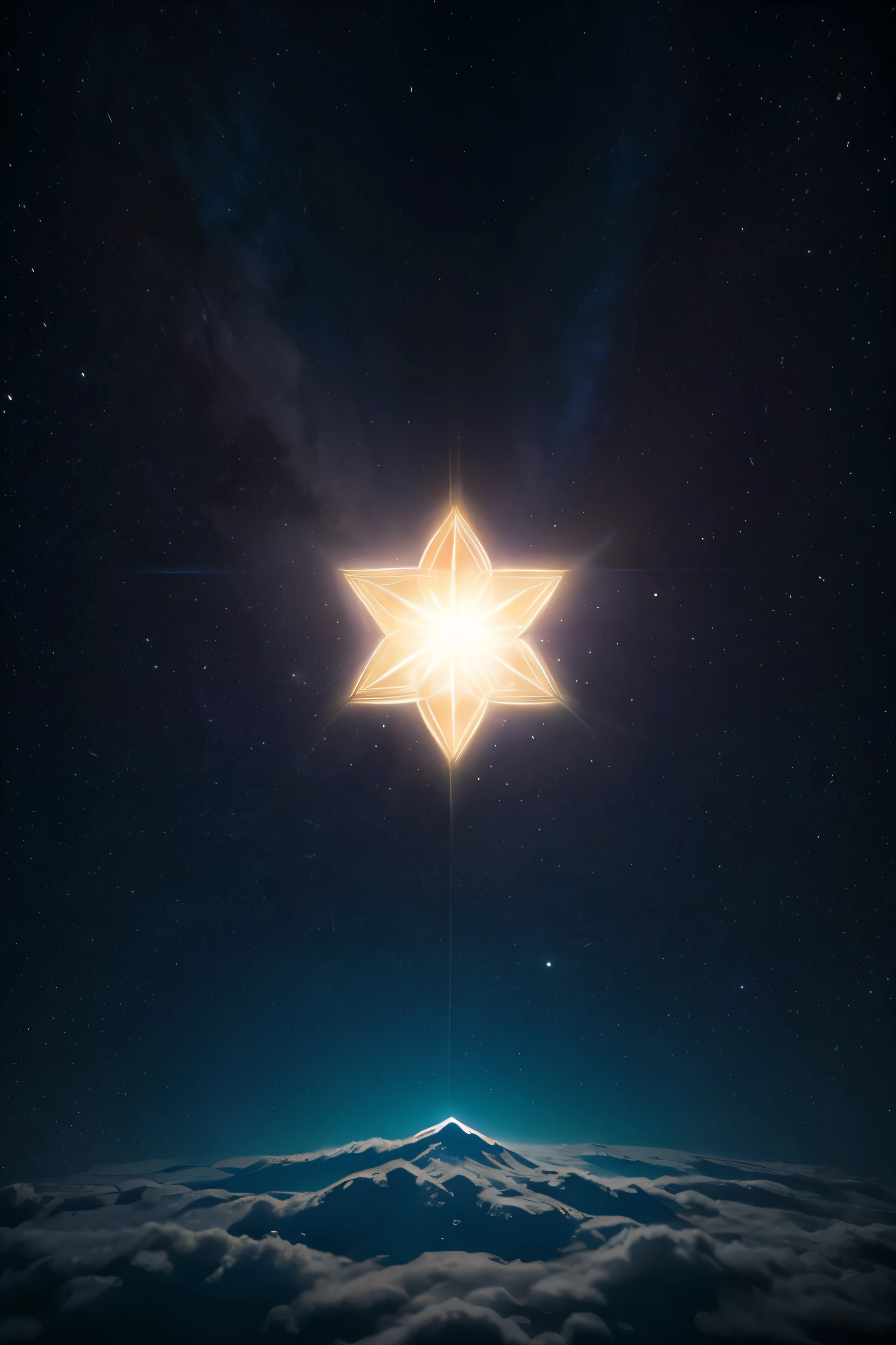 Generate a majestic six-pointed star with a hidden word in the middle, a logo with the aura of immortal cultivation. In the center of a blue six-pointed star array, there is a crescent moon., movie lighting, Depth of Field, Bokeh, realism, Reality,Ultra HD,HDR, Ambient Occlusion, Iris, Advanced color classification, Nvidia RTX Ray Tracing