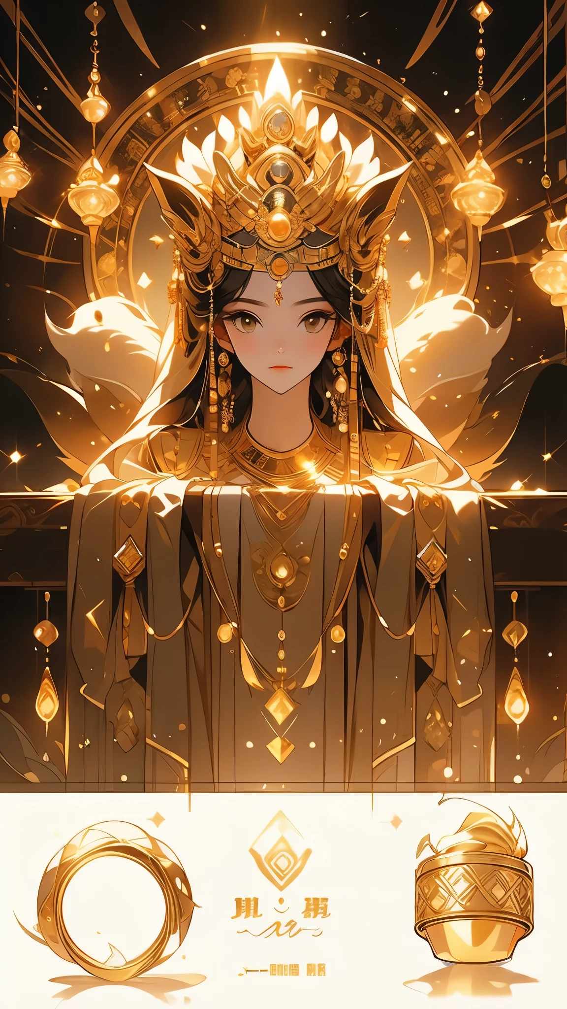 Tutankhamun、Gold shining skin delicate and beautiful、、gold、gold necklace、ring、Gorgeous dazzling light shines on the nine-tailed fox Li Ran and the half-human 