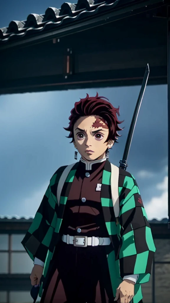 (tzl),((1boy)),male focus,weapon,((solo)),Japanese anime style,Demon Killer Uniform,
((best quality,masterpiece)),(outdoors),(full_body),