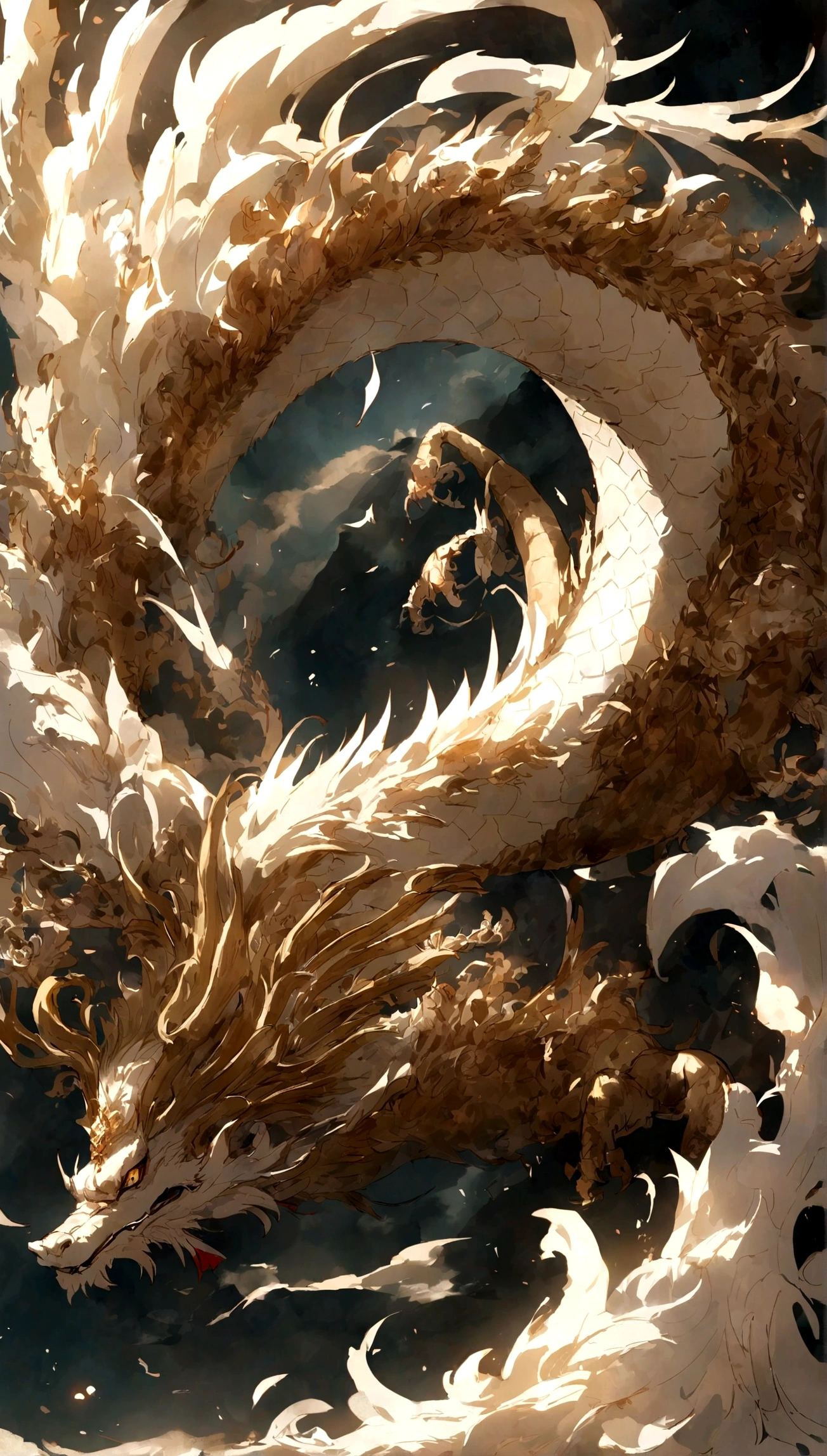 myth，Sea，Intermittent，exhibit，Summoned white Chinese dragon