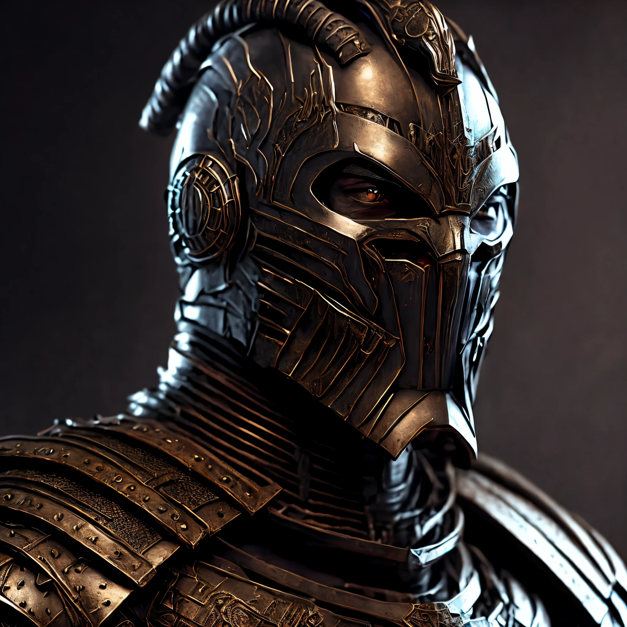 Close-up (Gladiator made of iron from Marvel in goth style: 1.3) emerging from the scary Victorian ages, well detailed, volumetric light