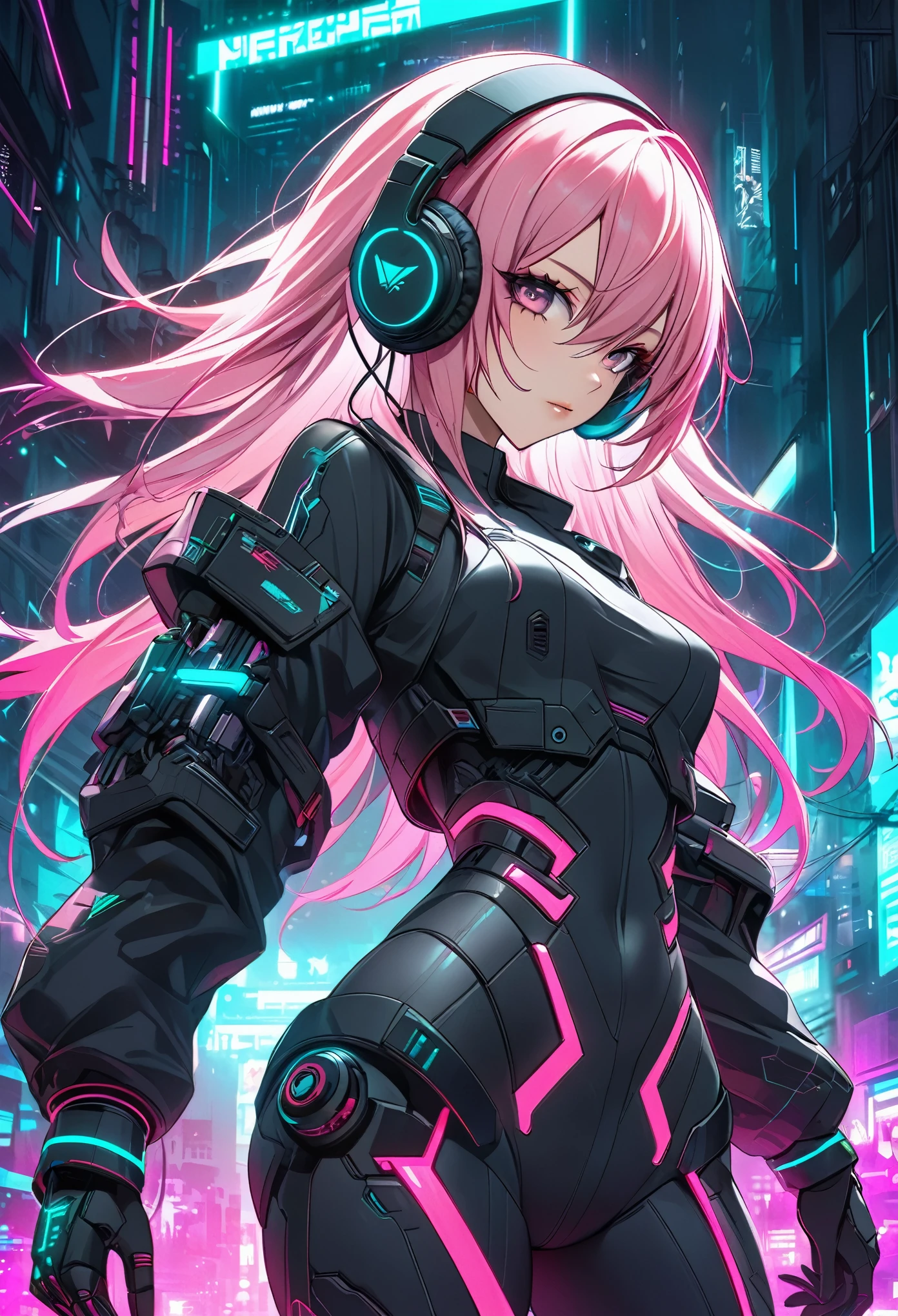 anime girl with pink hair and headphones in front of a neon background, cyberpunk anime girl, best anime 4k konachan wallpaper, digital cyberpunk anime art, anime cyberpunk art, digital cyberpunk - anime art, female cyberpunk anime girl, cyberpunk anime girl mech, anime style 4 k, perfect android girl, cyberpunk anime art, modern cyberpunk anime, anime cyberpunk, nightcore
