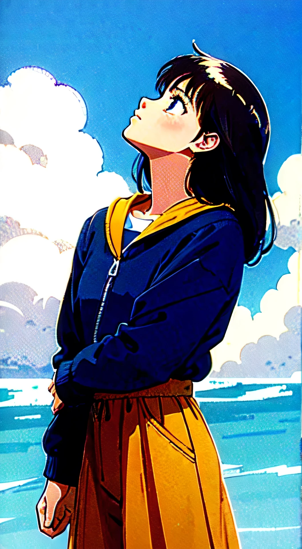 Retro、Girl looking up at the sky