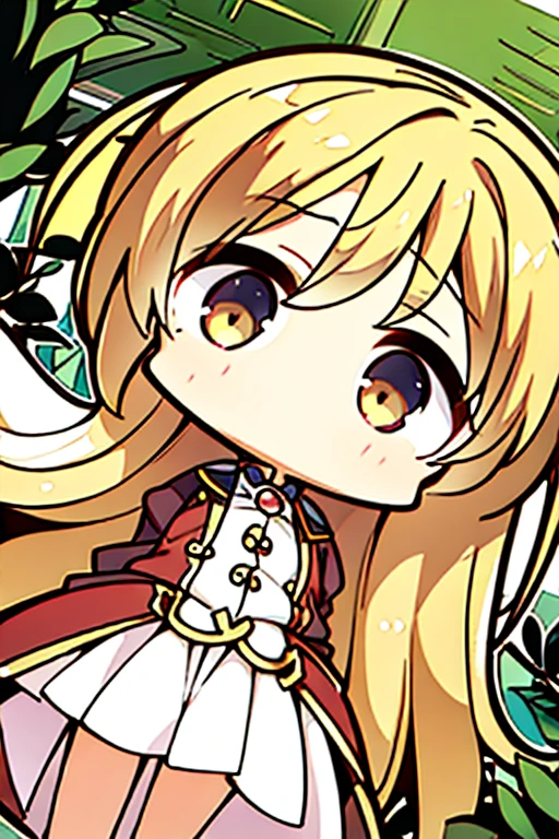 A golden-haired female angel with hazel eyes and an hourglass figure, wearing a conservative pirate's outfit is hiking through the jungle
