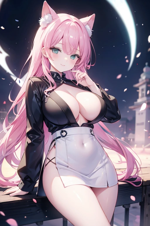 Aesthethic, 8k, high res, absurdres, v3, masterpiece, high details, 1 girl, look viewers, japan musume, big tits, naughty smile,earing, doctor, good shadow, pink hair, green half eyes, yellow half eyes, one hand into pocket, hair pin, red lips, smile, scenary, anime 2.5D style, anime,