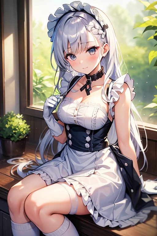 See through,underwear,(masterpiece, highest quality:1.2),figure,8k,High resolution,One girl,alone,very_length_hair,big_chest,white_hair,前hair,chestの谷間,Braiding,green_eye,French_Braiding,collarbone,purple_eye,Lock,collar,dress,Frills,Maid,Maid_headdress,white_gloves,white_Knee socks,Maid_apron,white_apron,Frillsの_apron,gray_hair,Frillsの_gloves,greenい夏の空,Washing,hold the sheet in your hand,Respect,