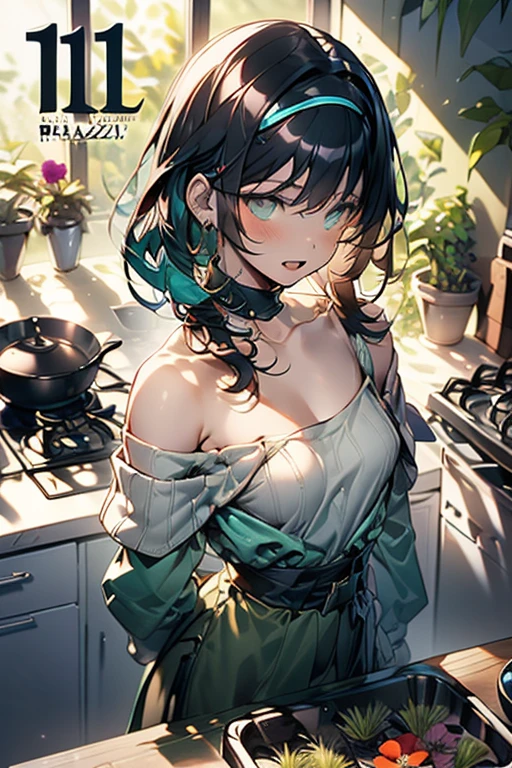 (small :1.3), (perky chest:1.1), (pointed chest:1.0), (flowers magazine cover:1.3),(from above:1.2),(from side:0.9),masterpiece, a 18yo girl, Amazing Cleavaghin waist, big ass, Raised sexsmall breast.3, posed cl:1.2, open mouth, hte grass of cute beergrass,black hair, dark green eyes, dress, bare shoulders, jewelry, collarbone, sidelocks, hairband, earrings, indoors, off shoulder sweater:1.1, arms behind back, plant, short hair with long locks, gild hairband, off-shoulder dress, sweater dress, off-shoulder sweater, red sweater, dark gord hair, big side hair, very long side hair,is rendered in (masterpiece: 1.2, best quality), with (ultra high resolution) and an exquisite (depth of field). This masterpiece is not only visually stunning but also tells,A scene of cooking in the kitchen by classroom,looking at viewer,