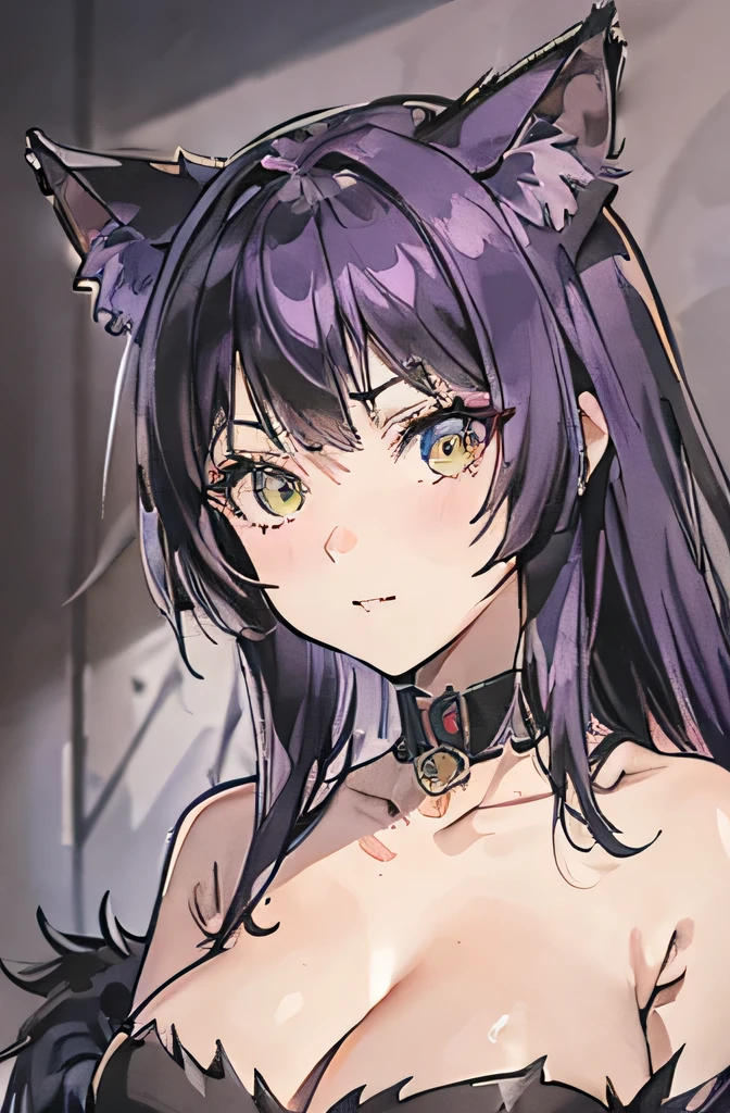 4k,8k.high resolution,high resolution,high quality,Adult women,,Monster Hunter,Purple Hair,Cat ear,Black cat,Gothic ta,,,,