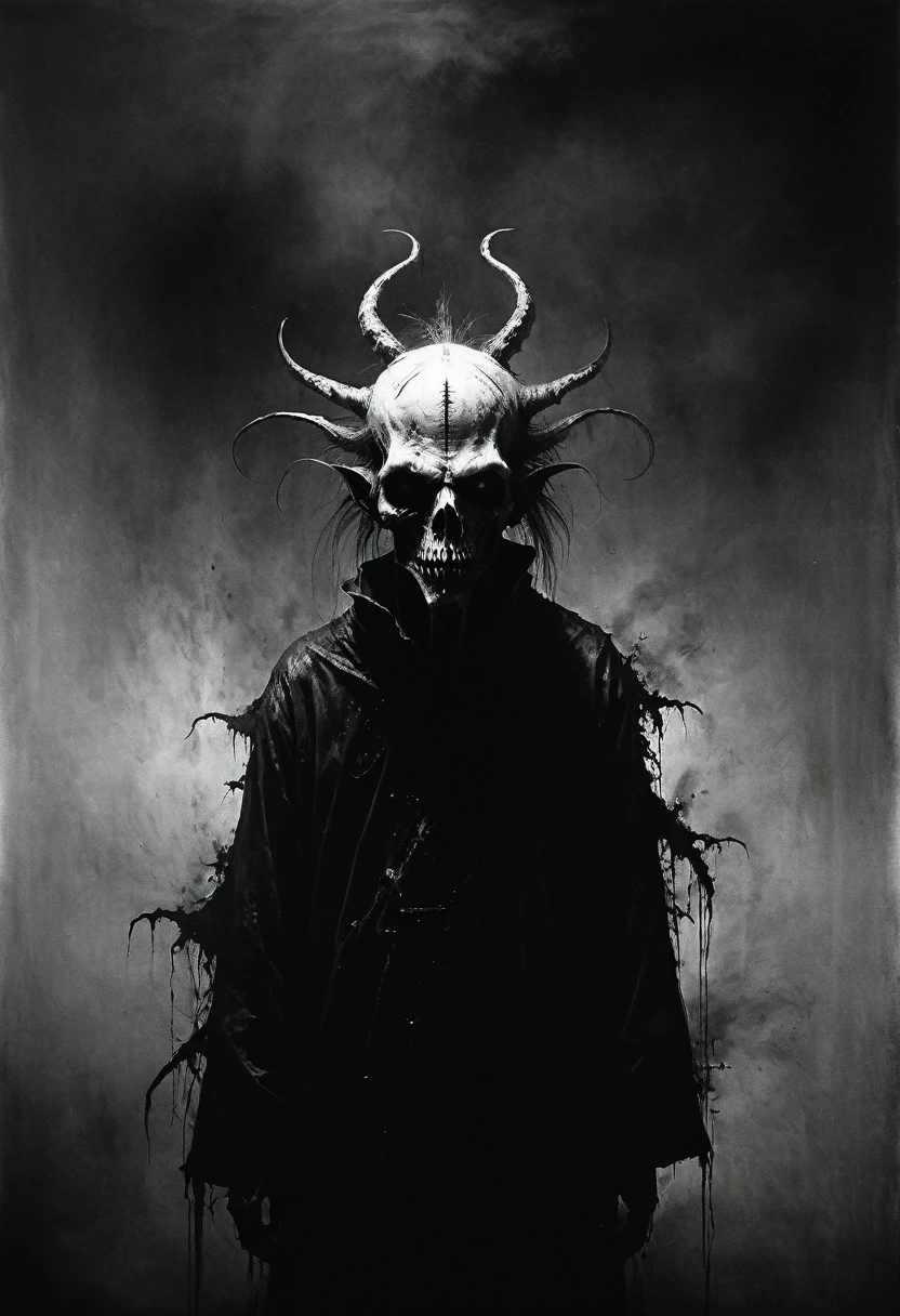 Ashley Wood style, dark scarlet, Chemiluminescence, demon in the dark with a crazy look, creepy, (minimalism: 1), ray tracing details...Stephen Gammell Style - Iaaya in the style of Stephen Gammell