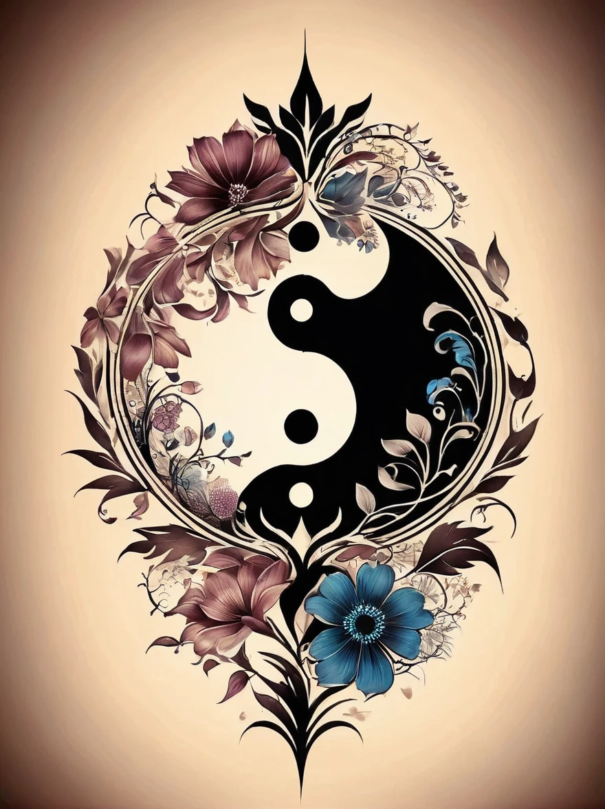 (A simple back tattoo design for men:1.3)，View from behind，(The tattoo across the back incorporates the concept of yin and yang)，Biology and International Business，(This tattoo design centers around the Yin Yang symbol，Surrounded by biological symbols such as DNA helix or microorganisms)，Elements that suggest international business can also be interwoven into the design，For example, a globe，Different currency symbols or stylized bar graphs