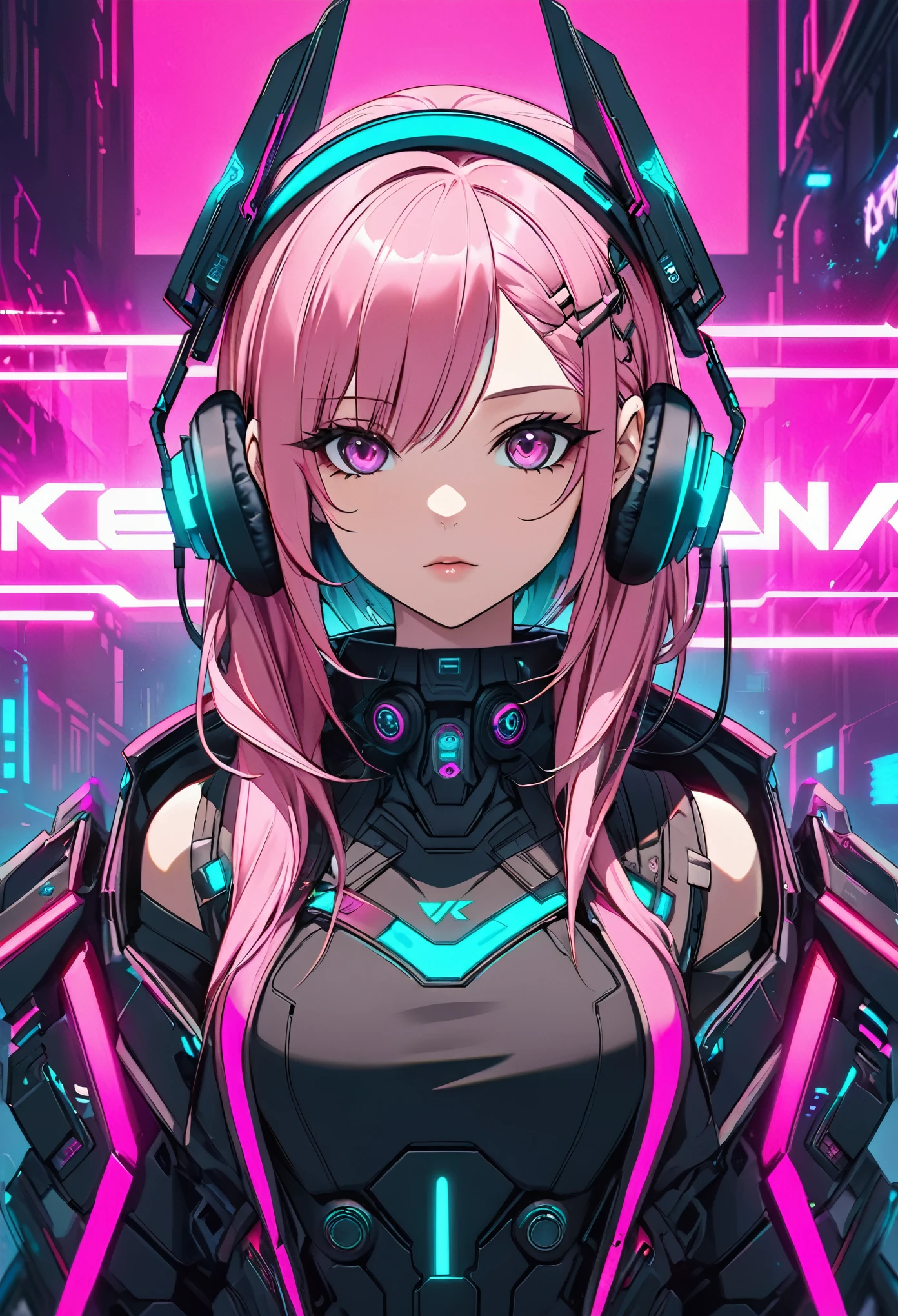 anime girl with pink hair and headphones in front of a neon background, cyberpunk anime girl, best anime 4k konachan wallpaper, digital cyberpunk anime art, anime cyberpunk art, digital cyberpunk - anime art, female cyberpunk anime girl, cyberpunk anime girl mech, anime style 4 k, perfect android girl, cyberpunk anime art, modern cyberpunk anime, anime cyberpunk, nightcore
