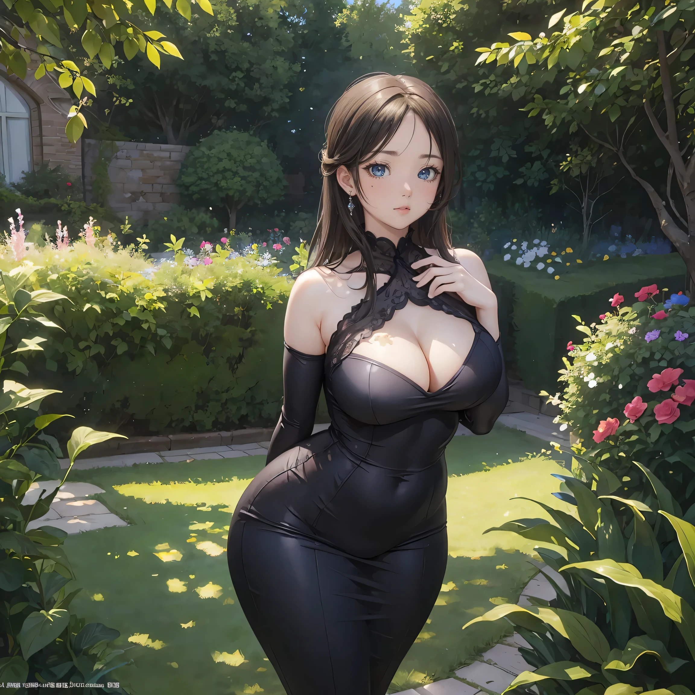 (masterpiece:1.2), (best quality:1.2),, Curvy but slender figure, Perfect eyes, Perfect face, Perfect lighting, 1 girl, In the garden, （women&#39;s shirts），（Miss），（School Swimsuit），（whole body照），（Ponytail），（Camera angle whole body），curls, Beautifully dressed, Detailed outdoor background, compensate, Eyeshadow, Thick eyelashes, fantasy, Looking at the audience, whole body、Blue sky、Bright and beautiful face、Young, shiny and fair skin、best beauty、The most beautiful blonde hair in the world、Thinning hair、long hair、Shiny and beautiful bangs、Shining blue eyes、Very beautiful and cute 18 years old, The most beautiful girl in the world、Extra large breasts