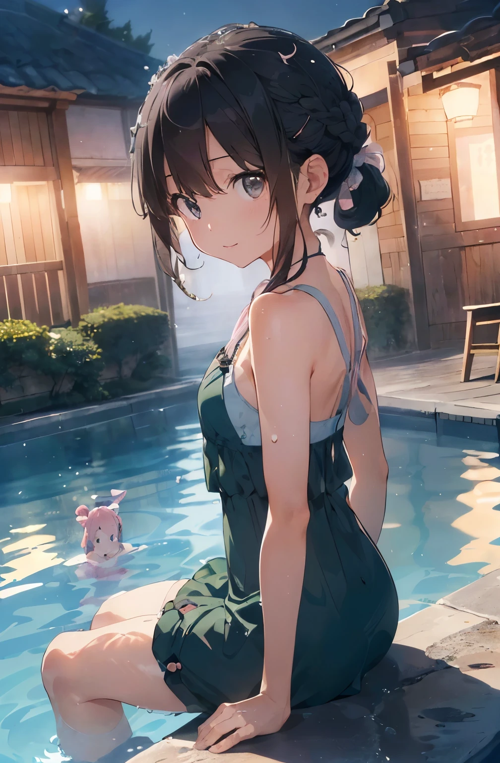 High resolution、A silver-haired girl drawn in the style of Japanese anime、Person sitting on a swim ring in an empty resort night pool々situation。(pinkの水着(､彼女は魅力的なpinkのビキニを着ています.、(pinkの水着)､The pool is beautifully lit、The surroundings are quiet and relaxing.､
(Masterpiece 1.5),super high quality, Very detailed,Perfect drawing,nfsw、beautiful woman、beautiful, Glowing Skin、A kind smile、beautiful black hair、Braiding、(((beautifulpinkの水着)))、(((pink、pinkの水着))),3D、16K Illustration、((Clear Face))、High resolution、Nice background、beautiful background、Spotlight、Vibrant colors、(((Detail View)))、Perfect beauty,beautiful指,beautiful手,Points First,nail,Place your arms behind your back,Wakame seaweed、Wakame seaweed、Wakame seaweed、Wakame seaweed、Wakame seaweed、Wakame seaweed、Wakame seaweed、