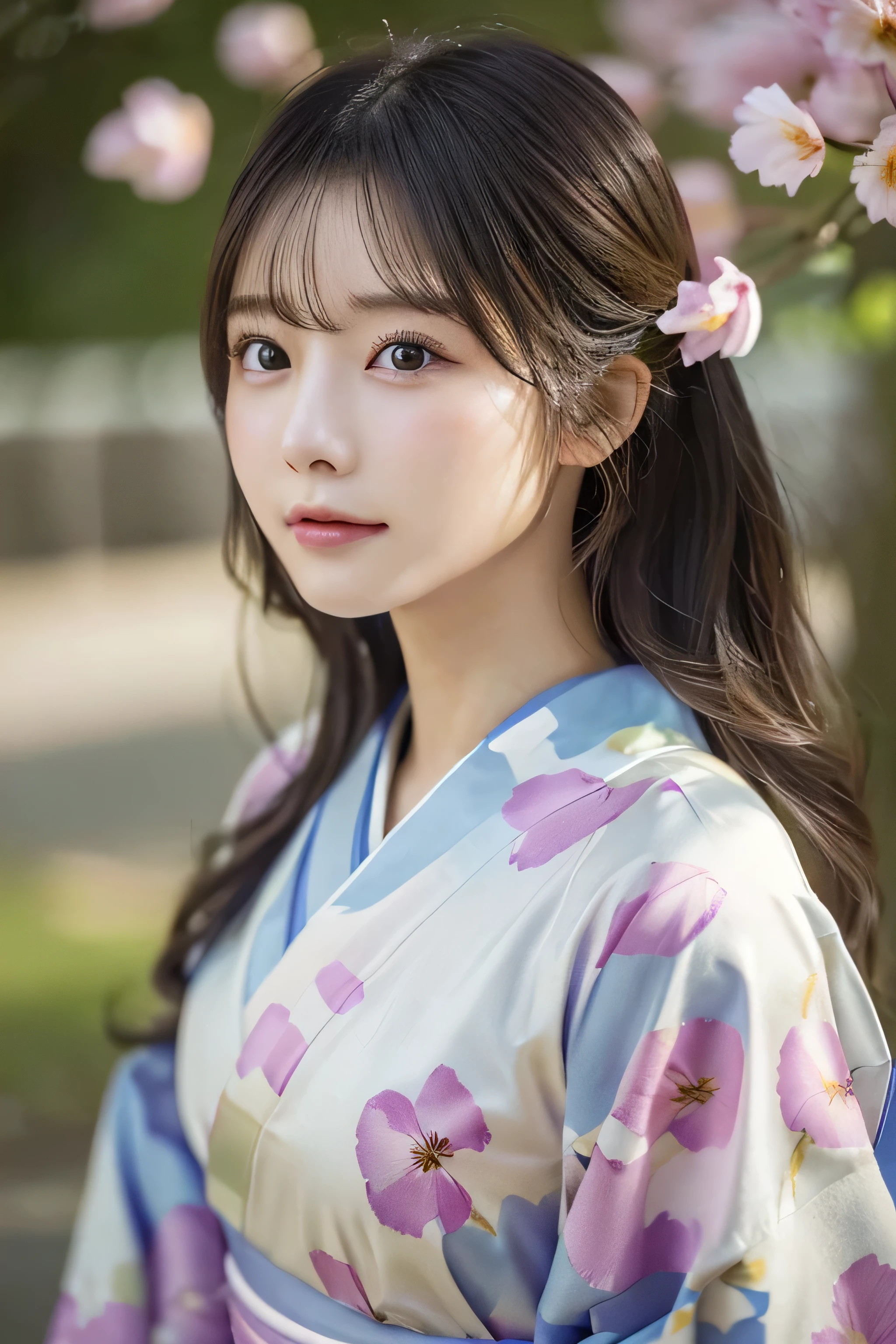(Kimono)、Random Shots、、、randome pose、(Petals flutter:1.3)、(Wind:1.3)、(top-quality,​masterpiece:1.3,超A high resolution,),(ultra-detailliert,Caustics),(Photorealsitic:1.4,RAW shooting,)Ultra-realistic capture,A highly detailed,high-definition16Kfor human skin、 Skin texture is natural、、The skin looks healthy with an even tone、 Use natural light and color,One Woman,japanes,,kawaii,A dark-haired,Middle hair,(depth of fields、chromatic abberation、、Wide range of lighting、Natural Shading、)、