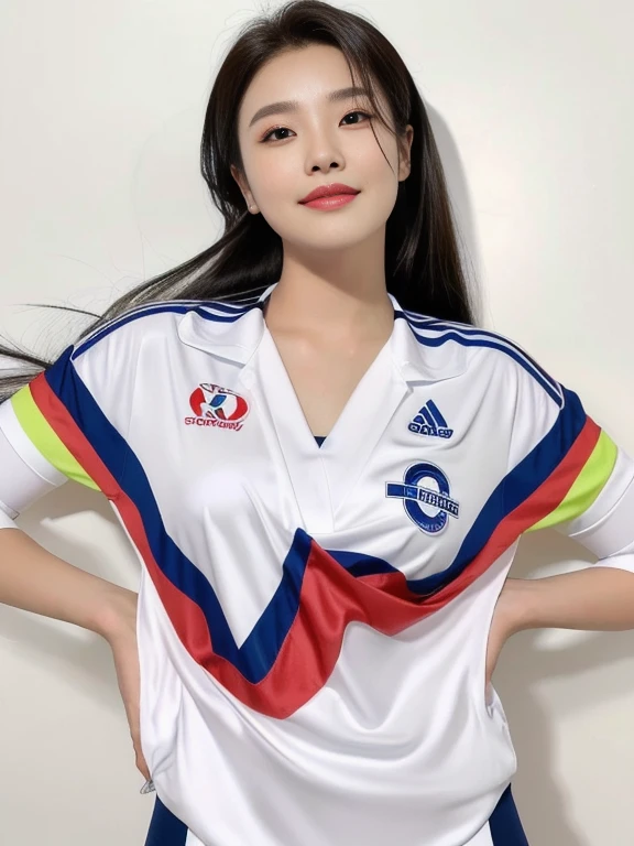 ภาพระยะใกล้ของผู้หญิงponytail, Korean symmetrical face, Woman wearing a volleyball shirt Expensive silk, dark black, Thai anime girl, Chest size 36 inches, beautiful south ponytail,) long, Flowing hair, ponytail, beautiful young, bright and sparkling, beautiful south korean women, Tzuyu from two times, Jae Yeon Nam, Lee Ji Eun