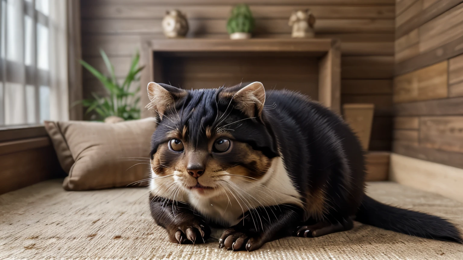 Chinese beaver cat,High Detail,Clear and realistic,Best quality,8k,Cosy home